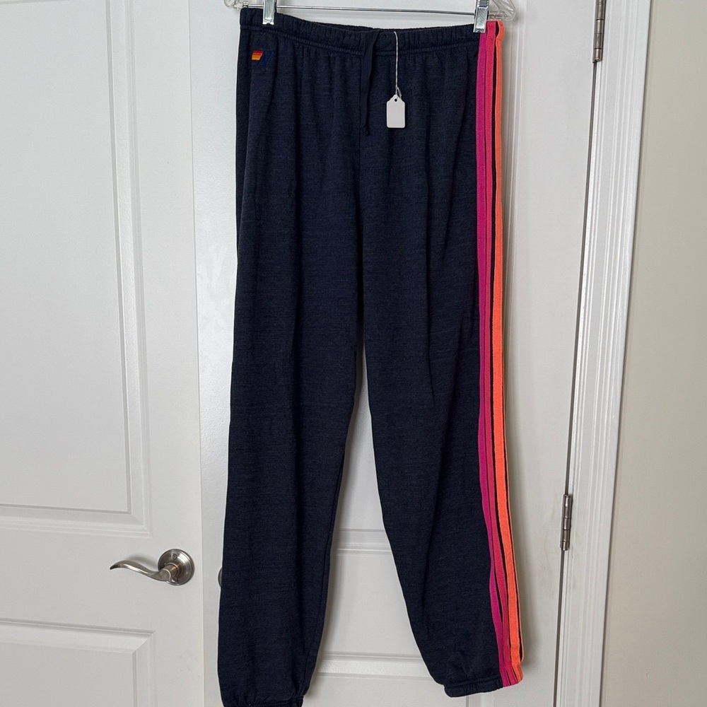Aviator Nation 5 Stripe Neon Navy Sweatpants Joggers